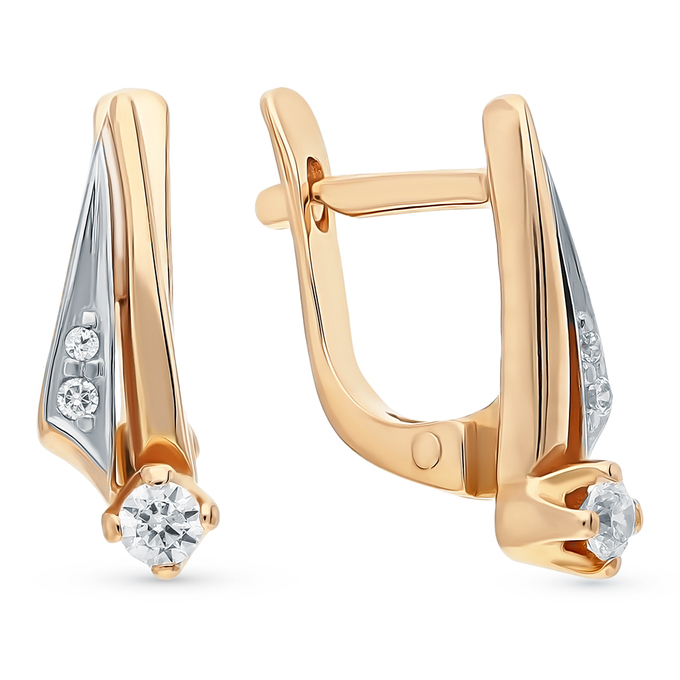 Серьги из красного золота 585 пробы c фианитами
