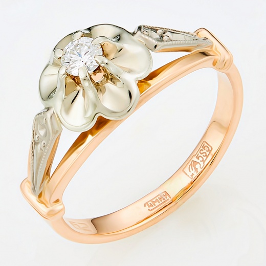 Кольцо из комбинированного золота 585 пробы c 1 бриллиантом Л41056281 фото 1