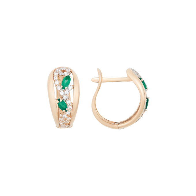 Серьги из золота 585 пробы c фианитами и хризопразами, К 0000 3391 за 34400