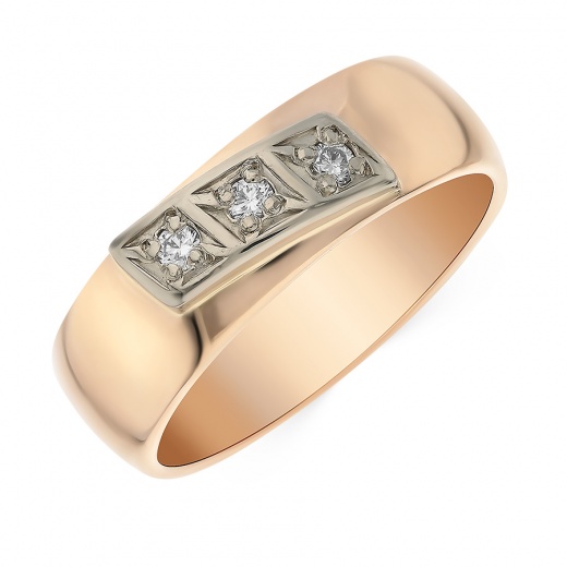 Кольцо обручальное из комбинированного золота 583 пробы c 3 бриллиантами 061563 фото 1