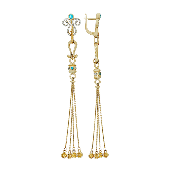 Серьги из золота 585 пробы c топазами, цитринами и бриллиантами