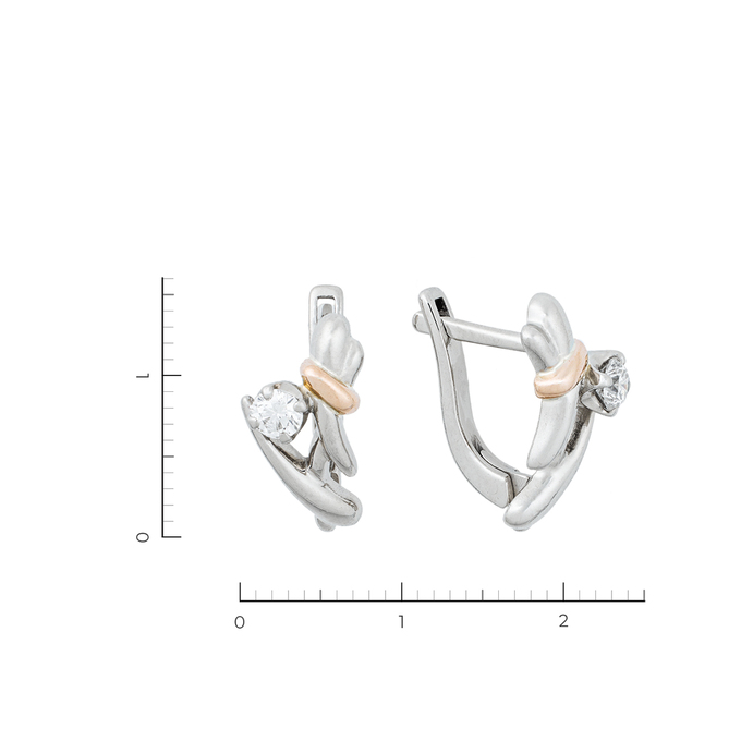 Серьги из комбинированного золота 585 пробы c 2 бриллиантами, Л 2315 9830 за 43740