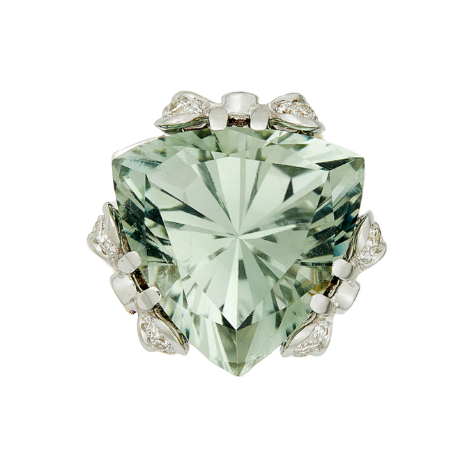 Кольцо из золота 750 пробы c празиолитом, аметистами и бриллиантами, Л 2811 7098 за 195000