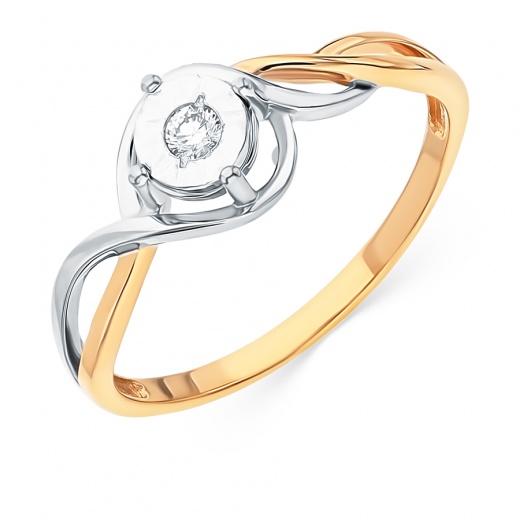 Кольцо из комбинированного золота 585 пробы c 1 бриллиантом Л45038990 фото 1