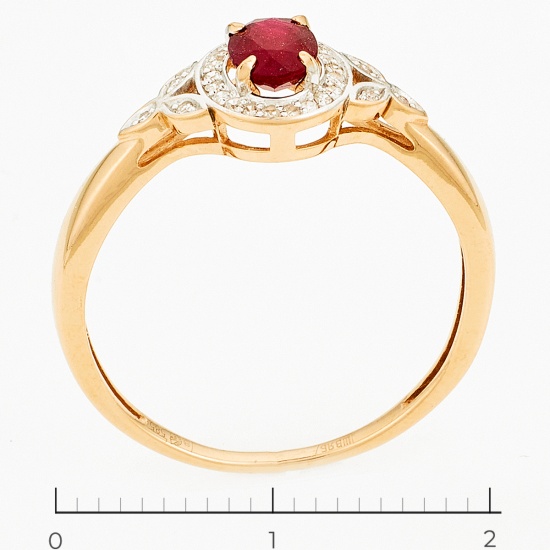 Кольцо из комбинированного золота 585 пробы c 1 стекл. рубином и 26 бриллиантами, Л43038078 за 13930