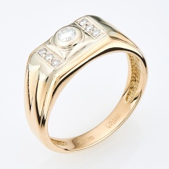 Кольцо печатка из комбинированного золота 585 пробы c 7 бриллиантами, 137305 за 51 900 ₽