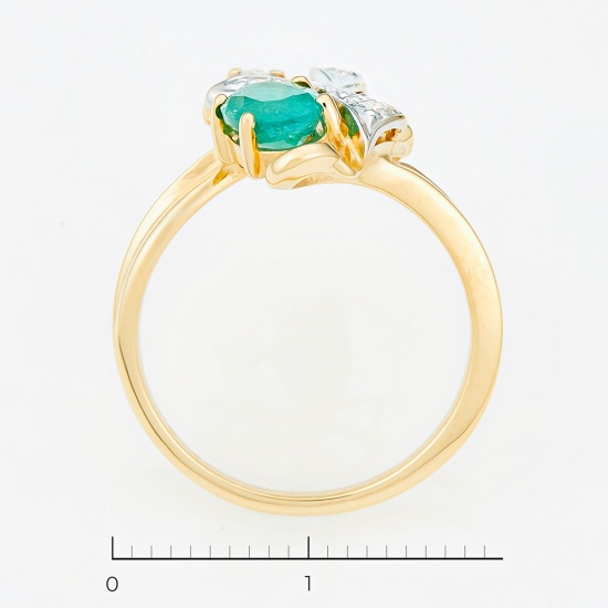 Кольцо из комбинированного золота 585 пробы c 5 бриллиантами и 1 изумрудом, Л28067020 за 42250