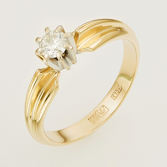 Кольцо из комбинированного золота 585 пробы c 1 бриллиантом, Л45051385 за 39300