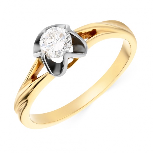 Кольцо из комбинированного золота 750 пробы c 1 бриллиантом, 021021 за 95 560 ₽