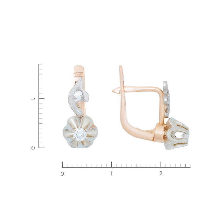 Серьги из комбинированного золота 585 пробы c 4 бриллиантами, Л 6602 2274 за 71600