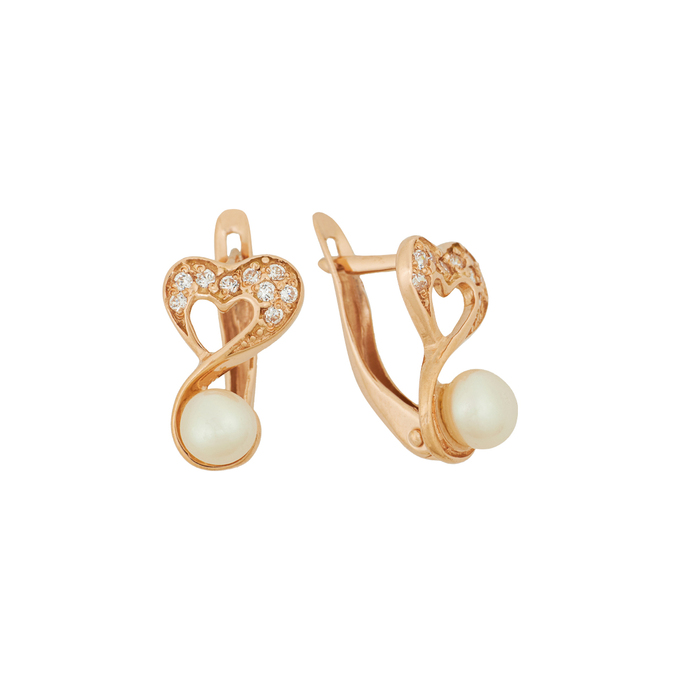 Серьги из золота 585 пробы c культ. жемчугом и фианитами, Л 7303 0328 за 21280