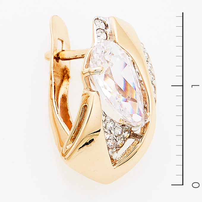 Серьги золото, 585, 1 к.,3,78 гр. (чистый вес 2,98 гр.) со следами износа, с выпавшими вставками; 43 Фианит Бесцветный