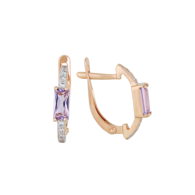 Серьги из золота 585 пробы c аметистами и фианитами, Л 6401 3768 за 22080
