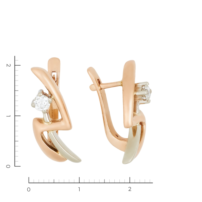 Серьги из комбинированного золота 585 пробы c 2 бриллиантами, Л 2414 2900 за 57050
