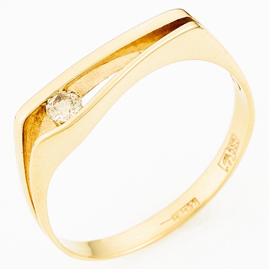 Кольцо из желтого золота 585 пробы c 1 бриллиантом и 1 бриллиантом
