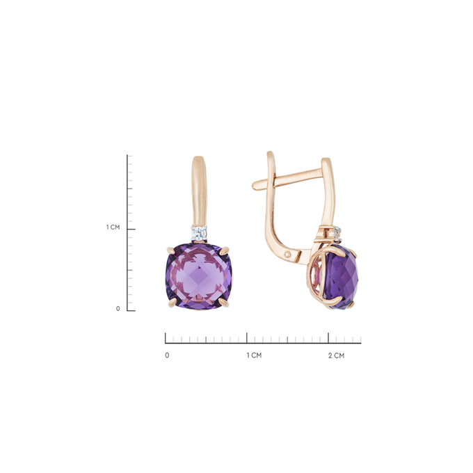 Серьги из золота 585 пробы c аметистами и фианитами, Л 7302 9202 за 26320