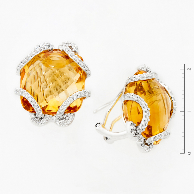 Серьги золото, 585, 2 к.,11,02 гр. (чистый вес 10,8 гр.); 112 Бриллиант Кр57 4/7 вес 0,448 ct, 2 Цитрин
