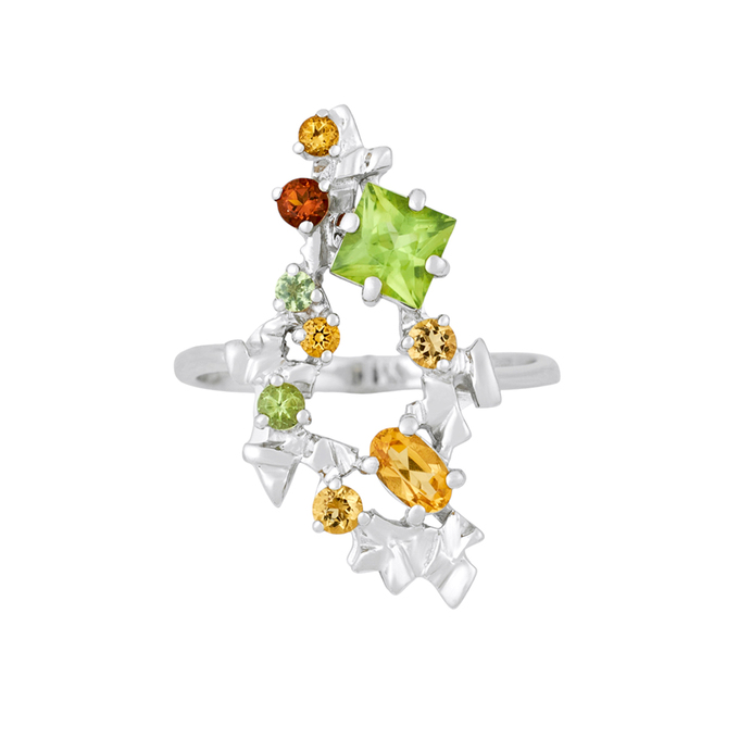Кольцо из золота 585 пробы c хризолитами и цитринами, Л 0408 8072 за 55520