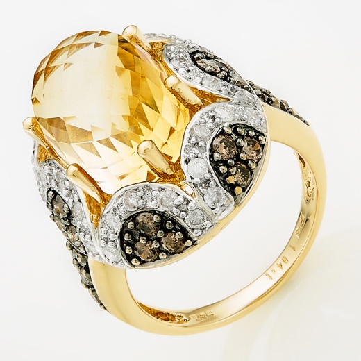 Кольцо из комбинированного золота 585 пробы c 1 цитрином и 54 бриллиантами Л28070534 фото 1