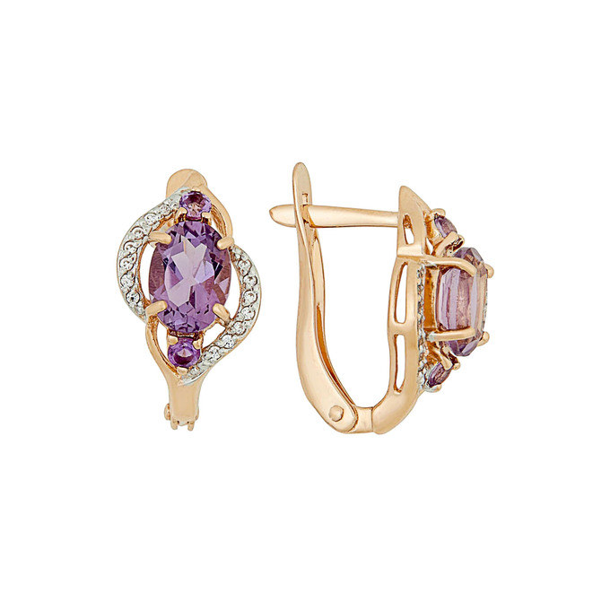 Серьги из золота 585 пробы c аметистами и фианитами, Л 4609 3542 за 36000