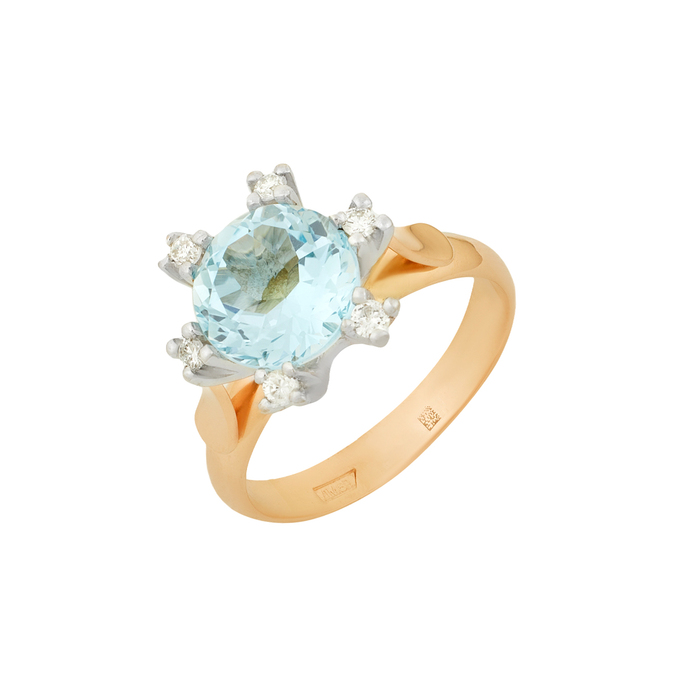 Кольцо из золота 585 пробы c топазом и бриллиантами