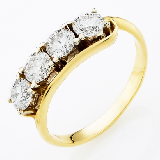 Кольцо из желтого золота 750 пробы c 4 бриллиантами, Л33011800 за 320 530 ₽