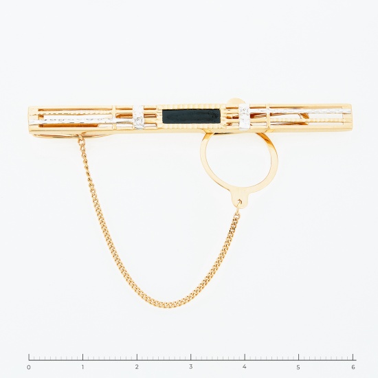 Заколка для галстука из комбинированного золота 585 пробы c 1 камнем синтетическим и фианитами