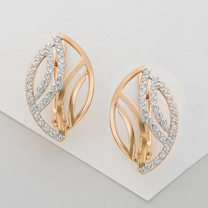 Серьги из красного золота 585 пробы c фианитами
