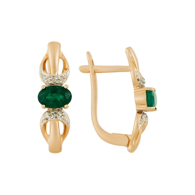 Серьги из золота 585 пробы c изумрудами и бриллиантами, Л 1912 0049 за 63280