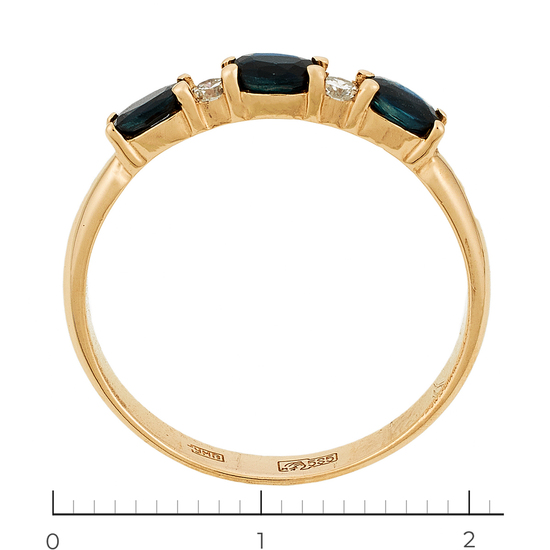 Кольцо из красного золота 585 пробы c 2 бриллиантами и 3 сапфирами, Л28085997 за 14450