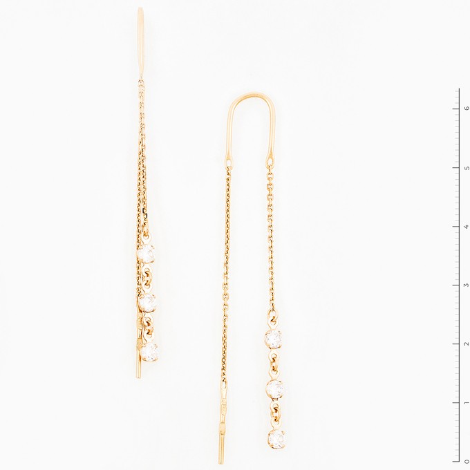 Серьги из красного золота 585 пробы c фианитами