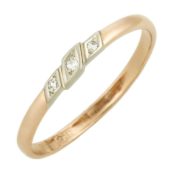 Кольцо из комбинированного золота 583 пробы c 3 бриллиантами, Л54003632 за 9000