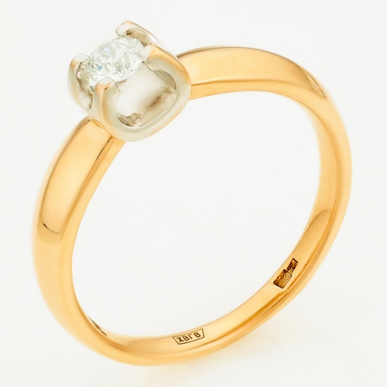 Кольцо из комбинированного золота 585 пробы c 1 бриллиантом, Л60018140 за 38 320 ₽