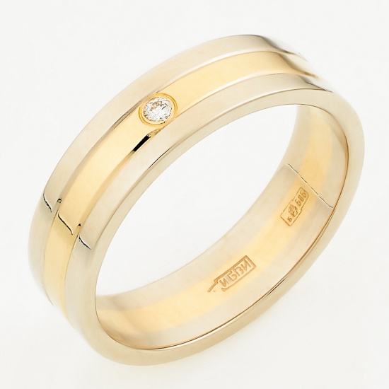 Кольцо из комбинированного золота 585 пробы c 1 бриллиантом, Л18107908 за 20940