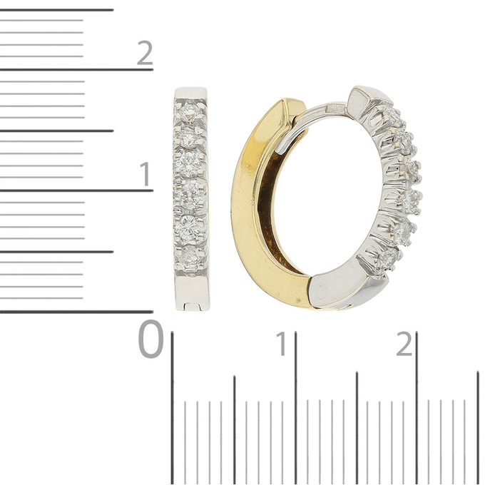 Серьги золото, 750, 3 к.,5,32 гр. (чистый вес 5,32 гр.) со следами износа,  комб/зол,  куплено в ЗУ; 12 Бриллиант Кр57 6/7 вес 0,24 ct