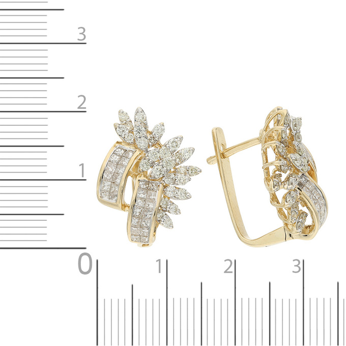 Серьги из желтого золота 585 пробы c 108 бриллиантами