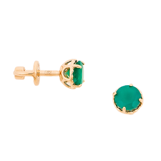 Пусеты из красного золота 585 пробы c 2 хризопразами