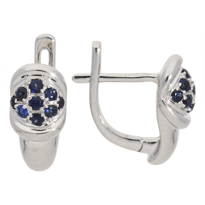 Серьги из белого золота 585 пробы c 18 сапфирами