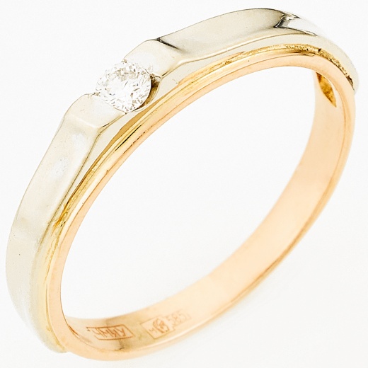 Кольцо из комбинированного золота 585 пробы c 1 бриллиантом Л05134521 фото 1