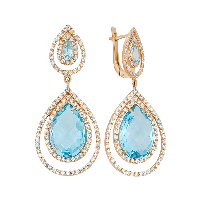 Серьги из золота 585 пробы c топазами и синтетическими камнями, Л 2812 3788 за 132160