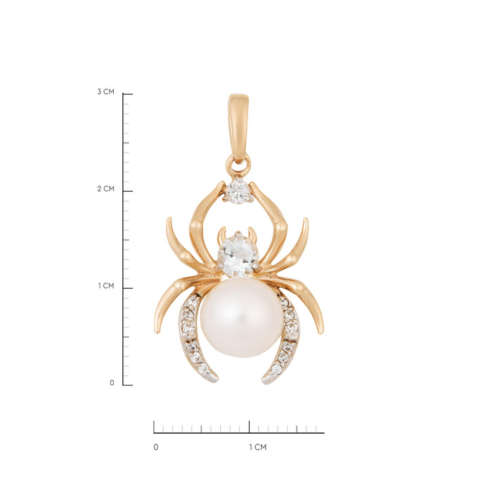 Подвеска из золота 585 пробы c топазами, фианитами и культивированным жемчугом, Л 6002 5943 за 20900