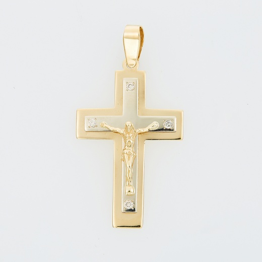 Крестик из комбинированного золота 750 пробы c 4 бриллиантами 121646 фото 1