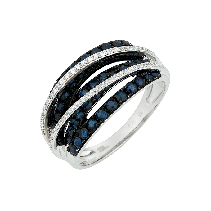 Кольцо из золота 585 пробы c сапфирами и бриллиантами