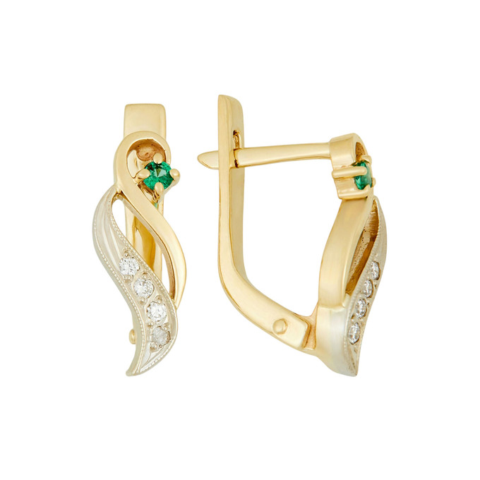 Серьги из золота 585 пробы c бриллиантами и изумрудами, Л 0408 8551 за 43800