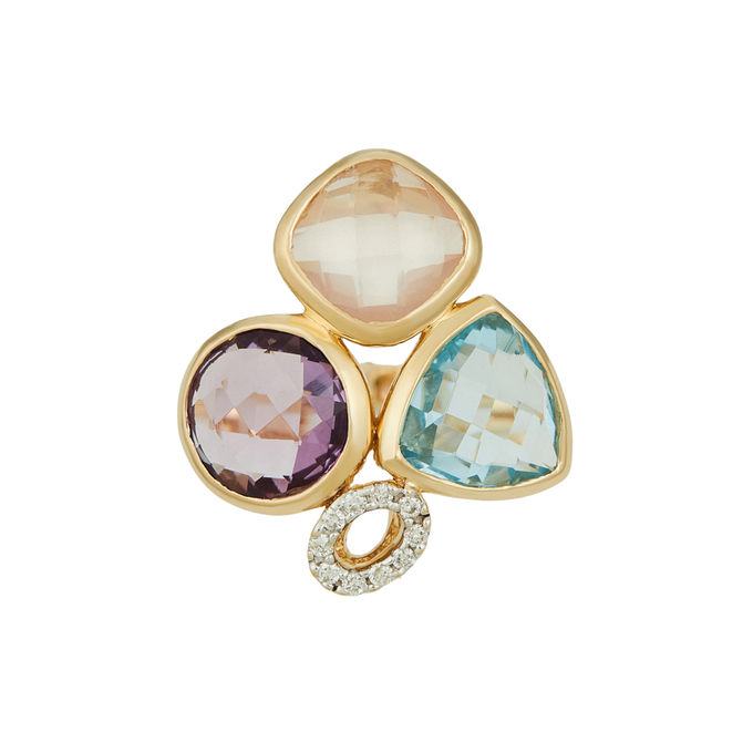 Кольцо из золота 585 пробы c топазом, аметистом, розовым кварцем и бриллиантами, Л 7001 0992 за 54500