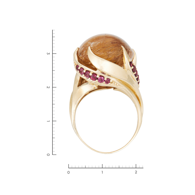 Кольцо из золота 585 пробы c 1 кварцем вол. и 11 турмалинами