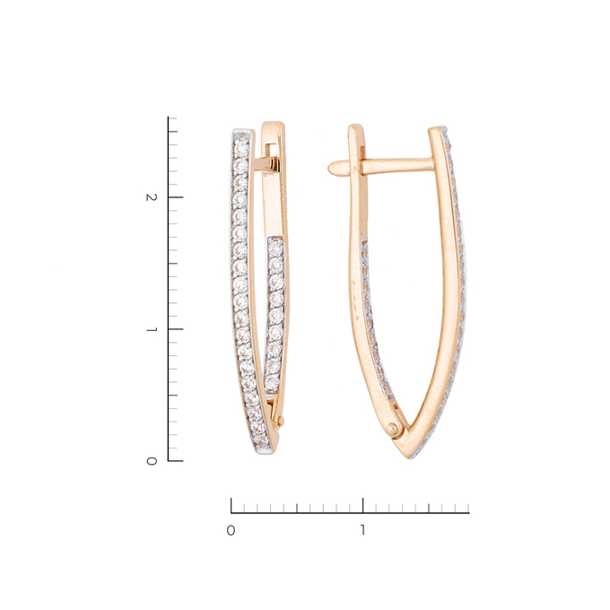 Серьги из красного золота 585 пробы c 56 фианитами