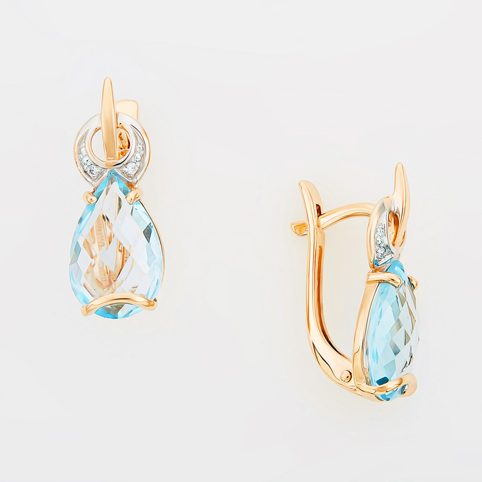 Серьги из золота 585 пробы c фианитами и 2 топазами