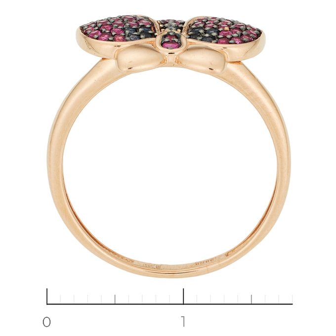 Кольцо из красного золота 585 пробы c 10 сапфирами и 39 рубинами