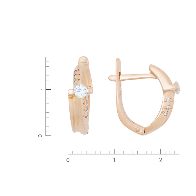 Серьги из красного золота 585 пробы c 14 бриллиантами, Л 5207 4246 за 61200